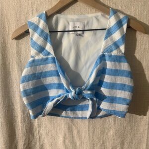 J.O.A. Striped Blue and White Crop Top